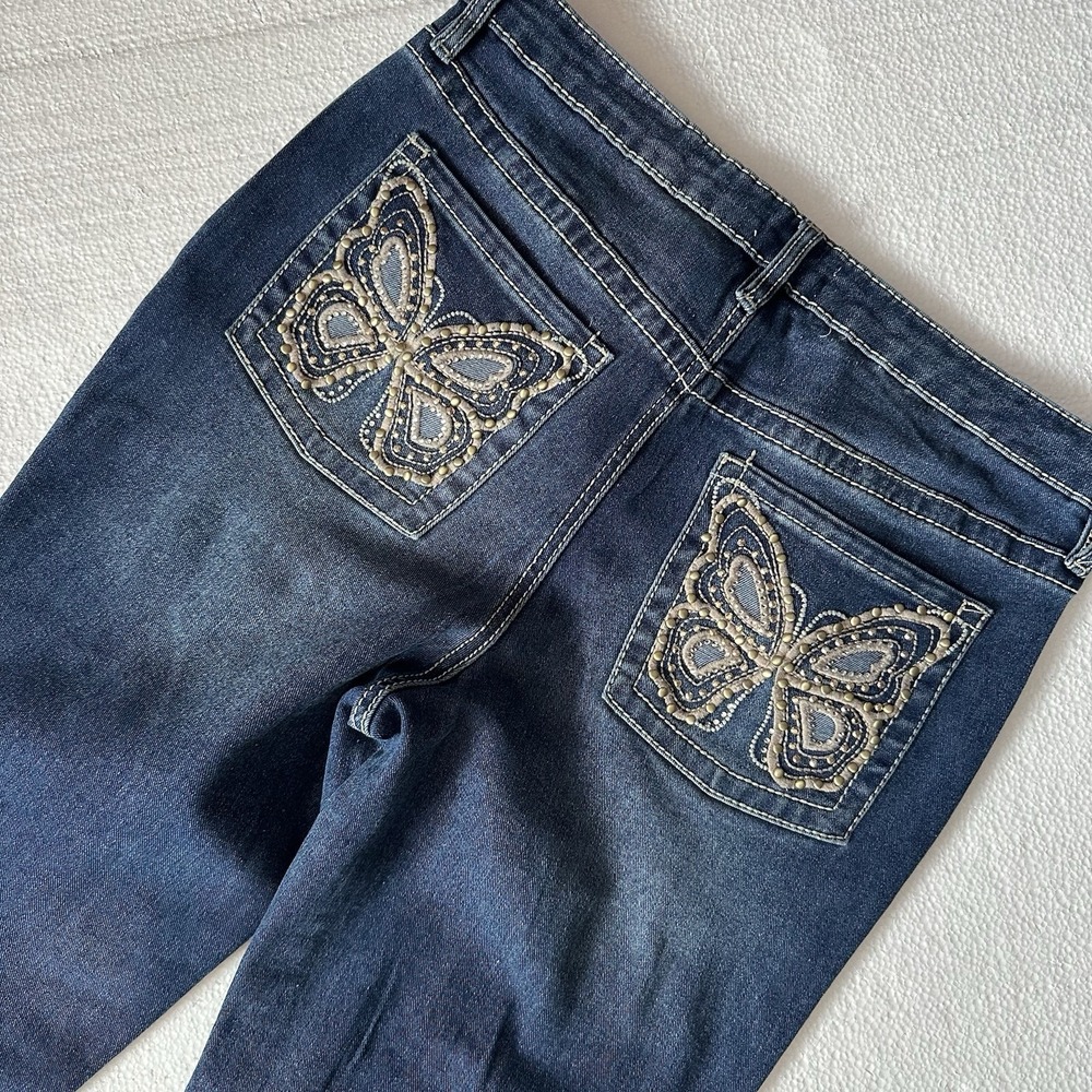 VTG Y2K Rue 21 Jeans Womens 14 Boot Butterfly Embroidered Sparkle‎ Bling Retro